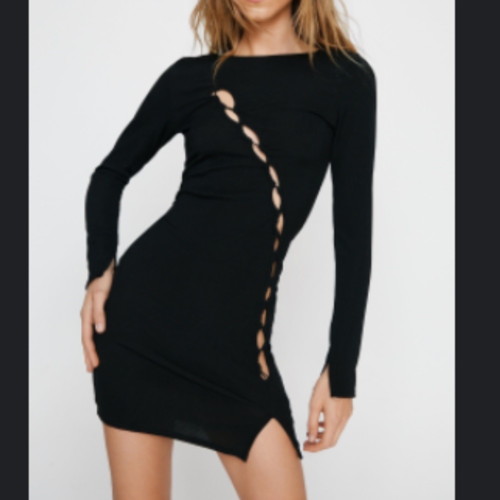 NEVER WORN Nasty Gal Black Ribbed Mini Dress